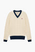 Coup Cardigan -  Off White/ Navy Blue Rib - GLAM MODA